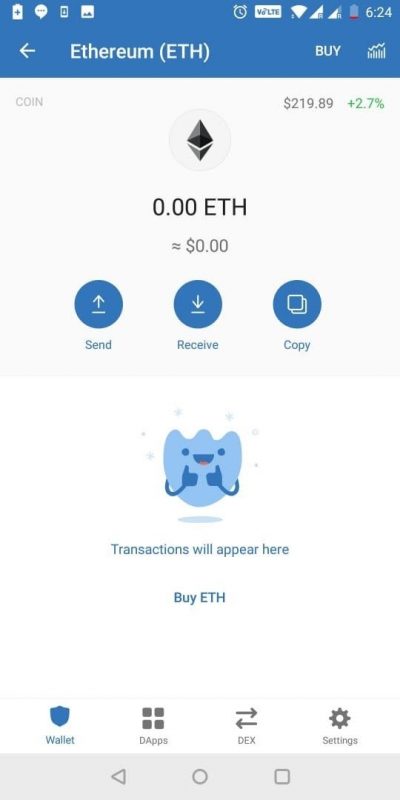 gửi eth qua trust wallet
