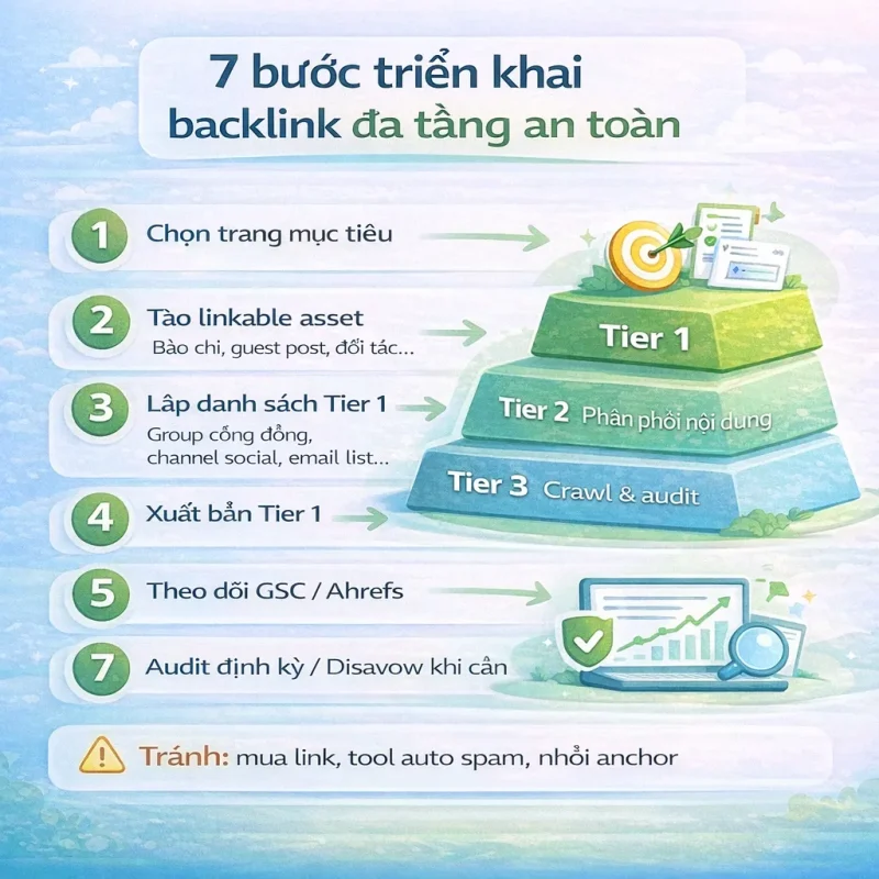 Quy trình triển khai backlink đa tầng (7 bước)